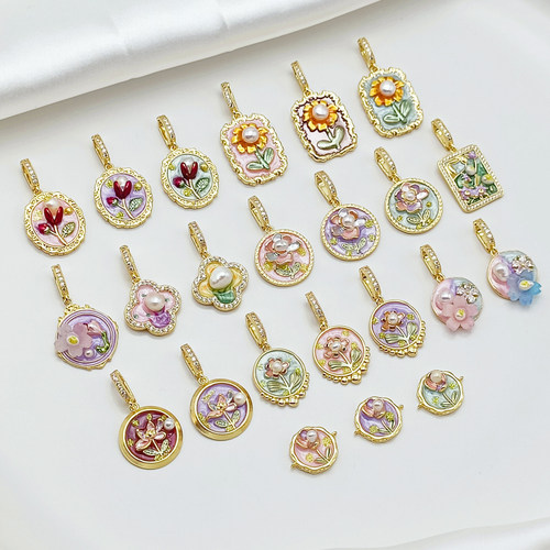 法式莫奈花园油画复古花朵项坠