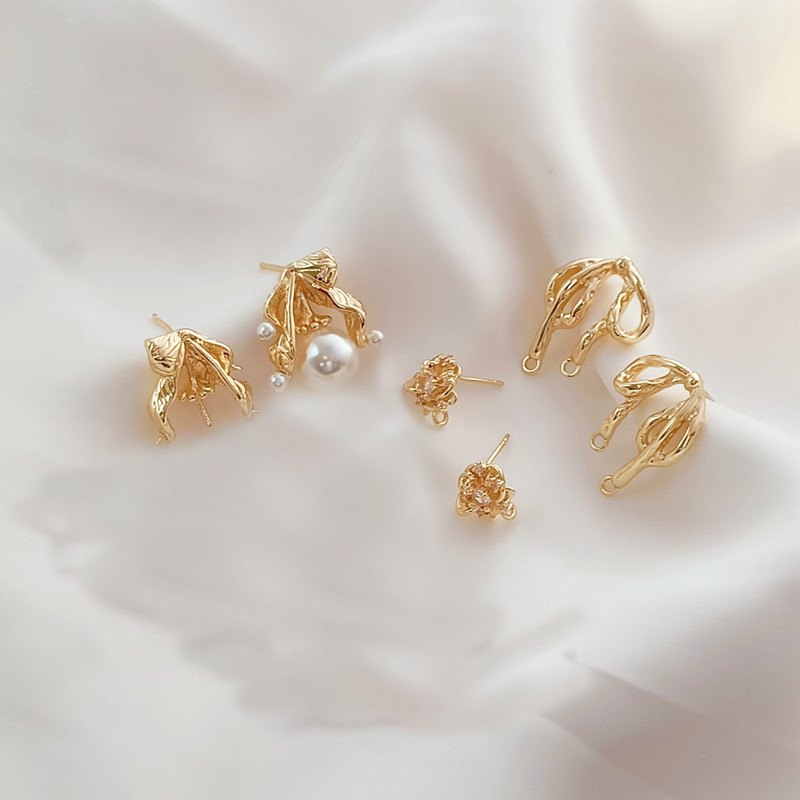 树枝带珠托耳钉粘珍珠蝴蝶结双吊