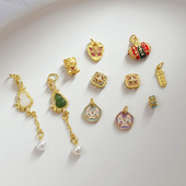 强保色18K沙金烧蓝草莓熊福袋葫芦珍珠吊坠手工编织手绳项链配饰