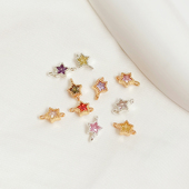 强保色14K包金微镶锆石五角星连接双吊手工DIY手链项链首饰配件