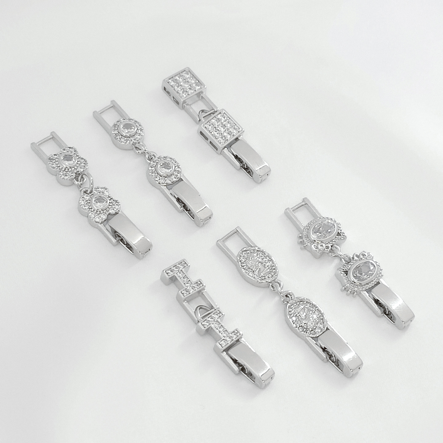 白金色强保色镶锆表带扣延长扣