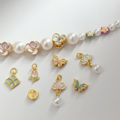 强保色沙金18K包金滴油山茶花莲花蝴蝶五角星隔珠DIY花苞吊坠配件