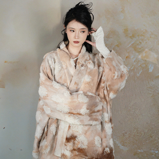 人间蜉蝣桃雾绒花·艺术感扎染羊绒外套2025新款 毛毛上衣女 短款