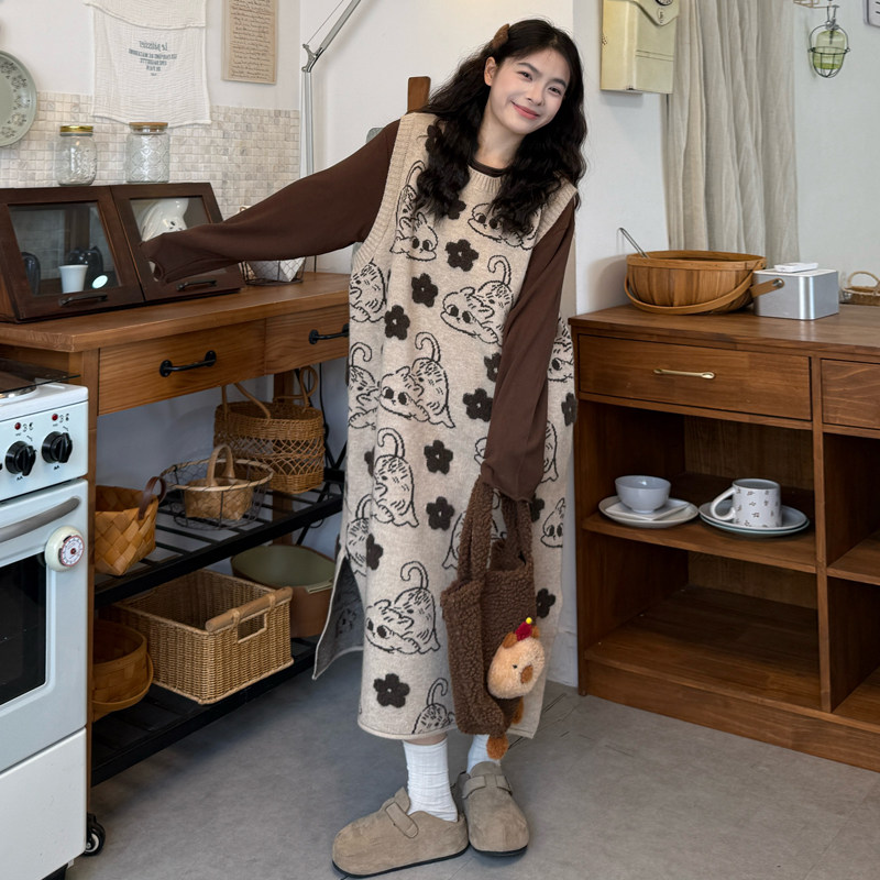 大码女装胖mm宽松遮肉打底T恤+日系卡通小猫毛衣背心裙减龄两件套,女装/女士精品,大码套装,淘宝优惠券,粉丝福利购,淘宝优惠卷