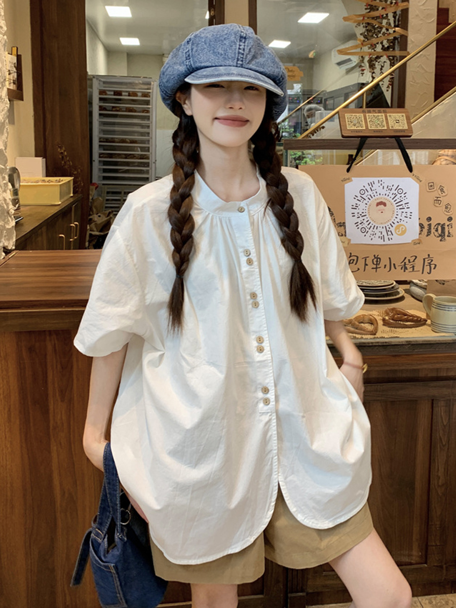 大码女装胖妹妹夏季新款文艺设计感中式宽松显瘦衬衫百搭短裤套装