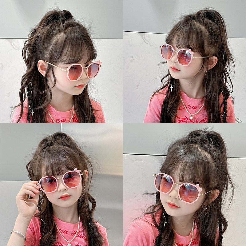儿童墨镜夏季女童时尚金属遮阳镜个性女孩可爱超萌蝴蝶结太阳镜潮