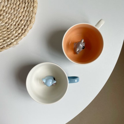 趣享Home可爱简约设计ins立体小动物陶瓷杯家用餐厅咖啡杯牛奶杯