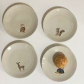 日单手绘小可爱陶瓷盘子家用菜盘卡通浮雕餐盘水果盘点心盘微瑕