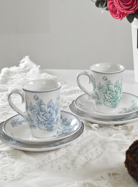 外贸原单英货釉下彩盘子创意绿色花朵中餐汤盘西餐甜点盘骨碟茶杯