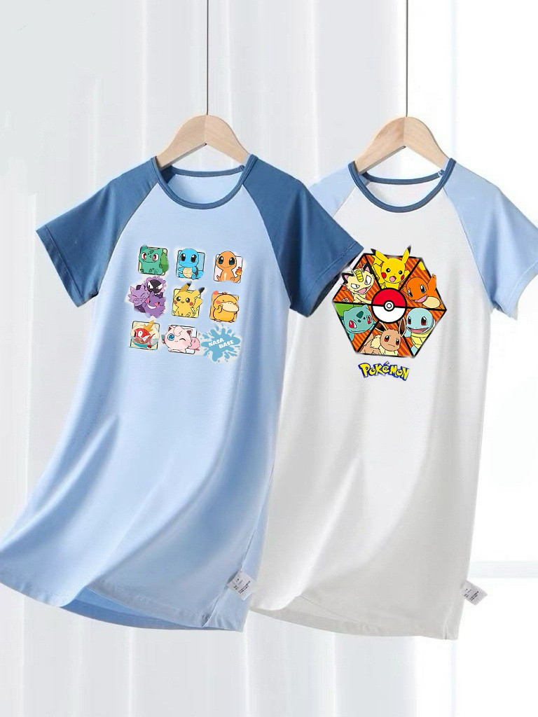 男童夏季包皮术后纯棉睡袍儿童皮卡丘爆款睡衣中长款家居服中大童