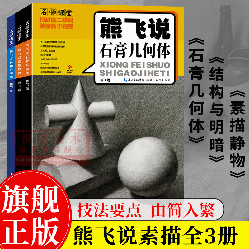 【旗舰正版】名师课堂全套3册 熊飞说素描静物/结构与明暗/石膏几何体 速写自学零基础艺考美术绘画联考校考临摹范本画教程图书籍