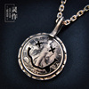 Silver jewelry walk goddess Silver coin Sawing Smiling face Pendant Pendant Original design Pure handwork Vintage Style