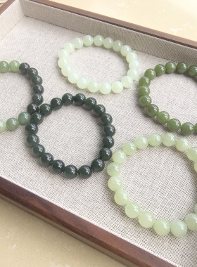 青海料天然和田玉10mm手串晴水湖水绿和田玉手串显白送证书礼盒