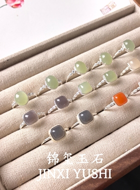 天然和田玉方糖戒指S925银女款时尚百搭个性简约新中式送证书礼盒
