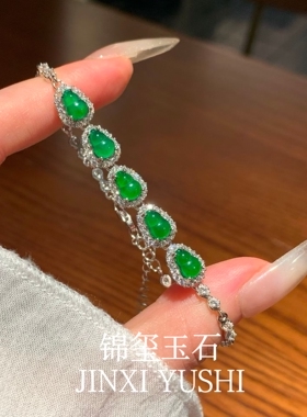 天然危料翡翠阳绿葫芦手链s925纯银镶嵌时尚百搭气质优雅女款礼物