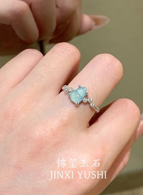 天然蓝水翡翠葫芦戒指s925纯银新中式国风福禄戒指轻奢简约复古