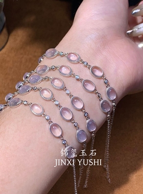 天然粉水晶手链S925纯银镶嵌时尚百搭