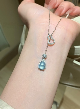 小红署天然危料蓝水葫芦翡翠项坠s925银镶嵌新中式轻奢款送证书