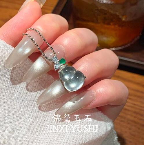 天然水沫玉高冰葫芦吊坠s925银镶嵌玉石女款简约百搭送朋友礼物