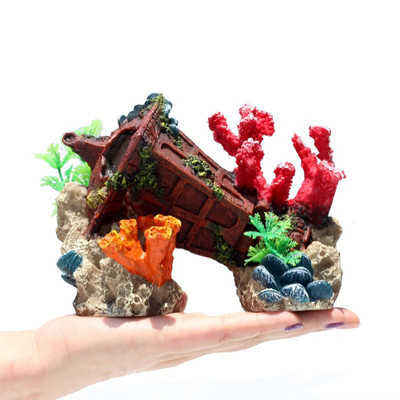 创意飞机引擎残骸水族箱鱼缸造景珊瑚油灯珍珠贝壳礁石电话亭残骸