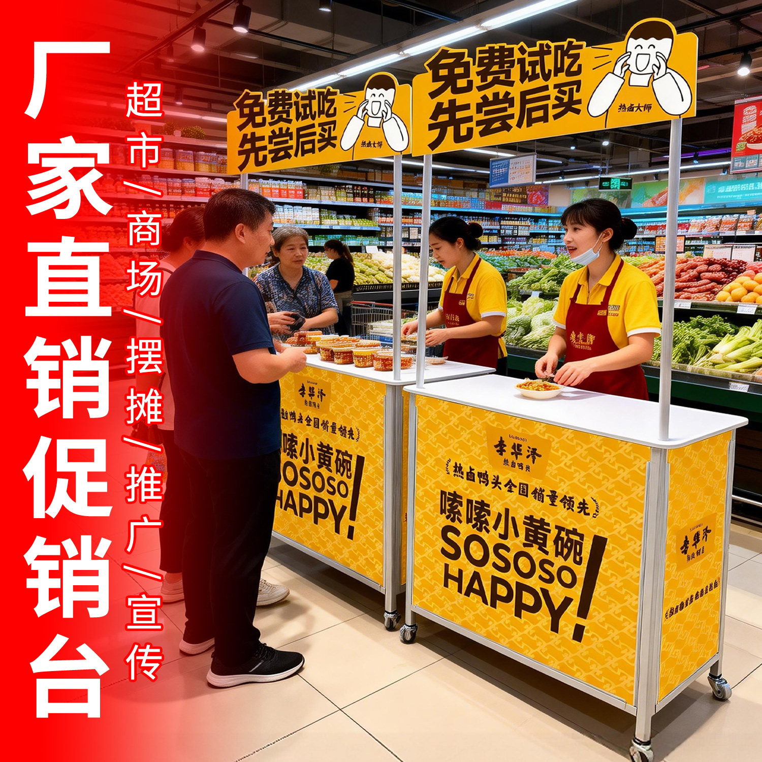 促销台展示架便携可折叠桌子小推车广告超市摆摊试吃商用移动展台