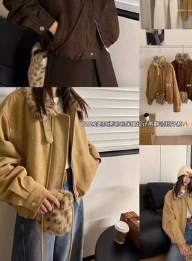 LEMON STUDIO韩系2025冬季新款鹿皮绒皮草拼接宽松加绒保暖外套女