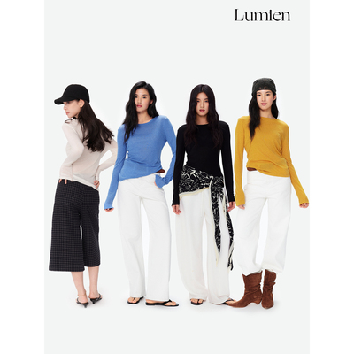 LUMIEN 多色天丝羊毛长袖修身百搭T恤女春季新款圆领内搭打底上衣