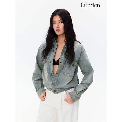 LUMIEN 复古手绘做旧纯棉水洗牛仔外套女春季新款夹克上衣
