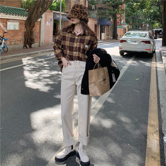 Real shot real price high waist jeans for women to look thin and versatile straight tube wide leg pants with curly hem and loose floor mopping dad pants