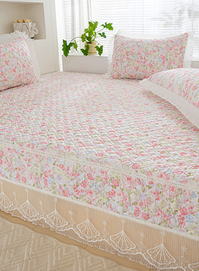 粉色小碎花纯棉榻榻米大炕床盖专用四件套三件套防滑大炕床单四季