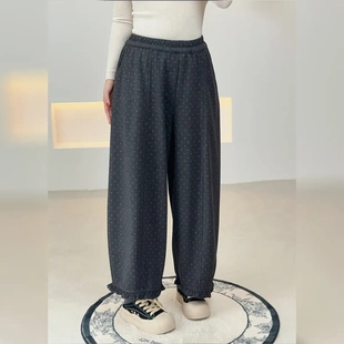 2025年冬季 200斤胖mm波点花边休闲加绒裤 新款 女装 子9190 大码 子元