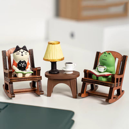 日式猫摆件ZAKKA咖啡青蛙创意潮玩盲盒场景装饰DIY树脂工艺品摆件