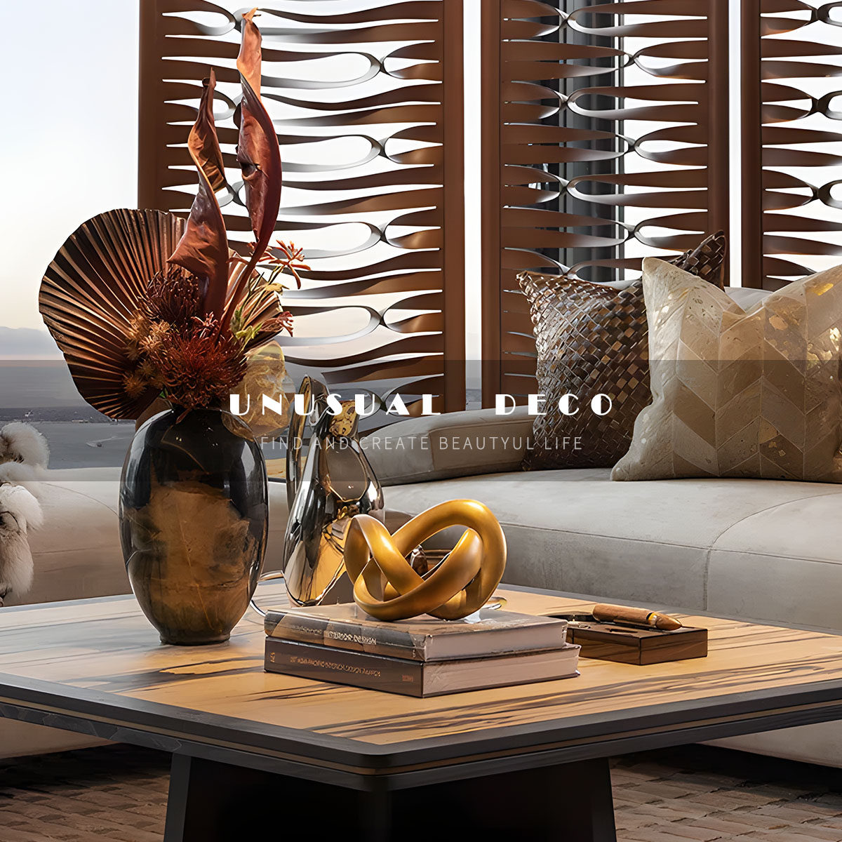 unusual 轻奢样板间洽谈区大厅桌面烟灰缸雪茄水壶花器组合摆件