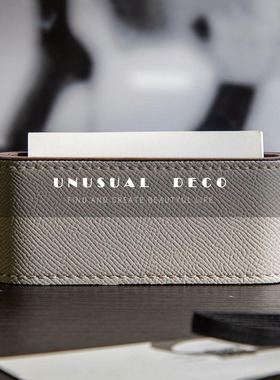 极简现代北欧胡桃木皮质名片夹样板间软装搭配名片收纳盒客厅摆件