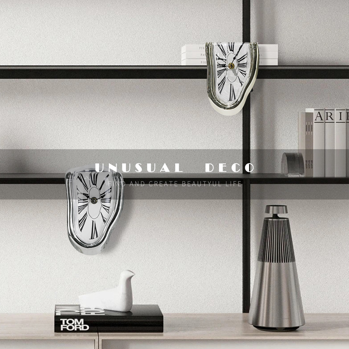 现代简约创意流淌时钟挂钟摆件客厅书架样板房售楼处装饰品摆设