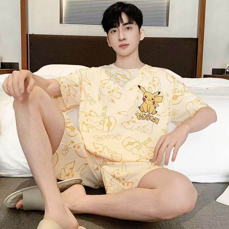睡衣男士纯棉夏季短袖套装青少年