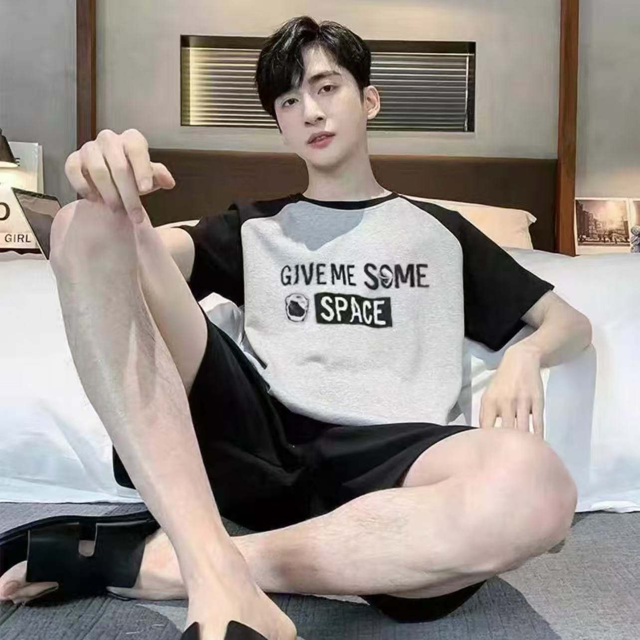 男士大码睡衣夏季套装加肥加大