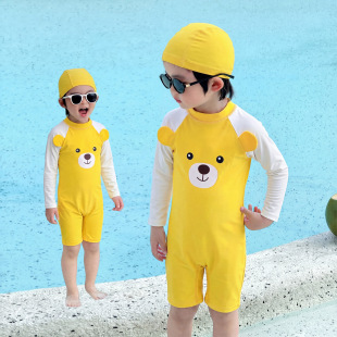 游泳衣男儿童速干长袖 中小童薄夏装 游泳 宝宝泳装 男童连身泳衣夏季