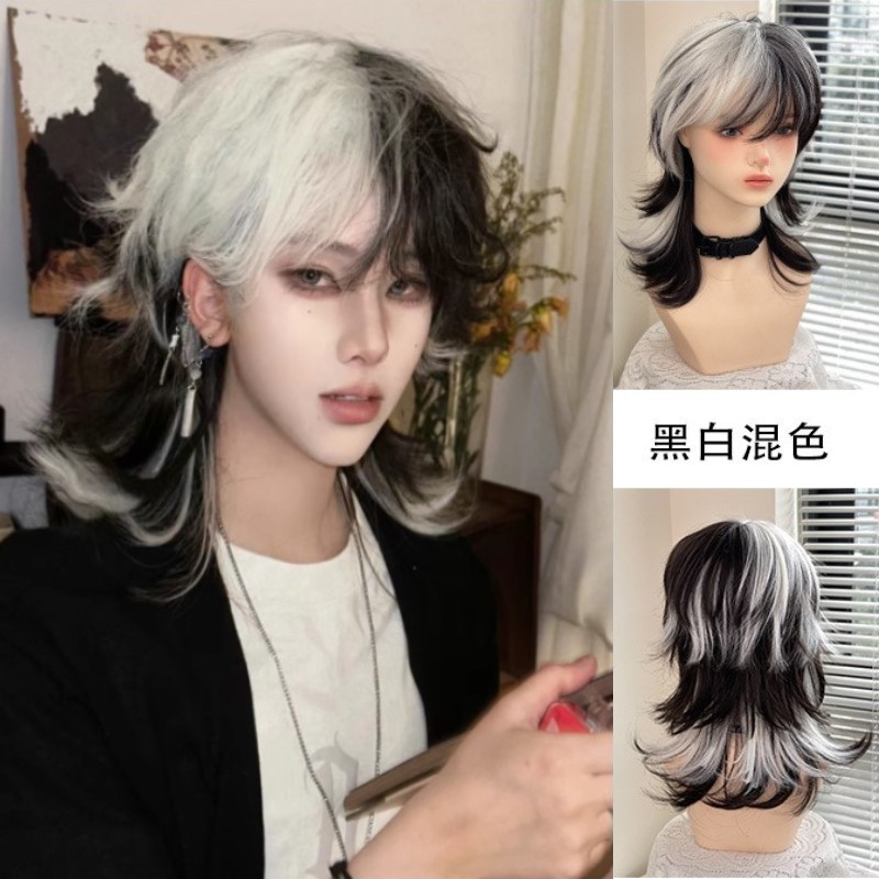漫千假发万圣节cos双拼色狼尾鲻鱼头万用男女款全头套式武士头