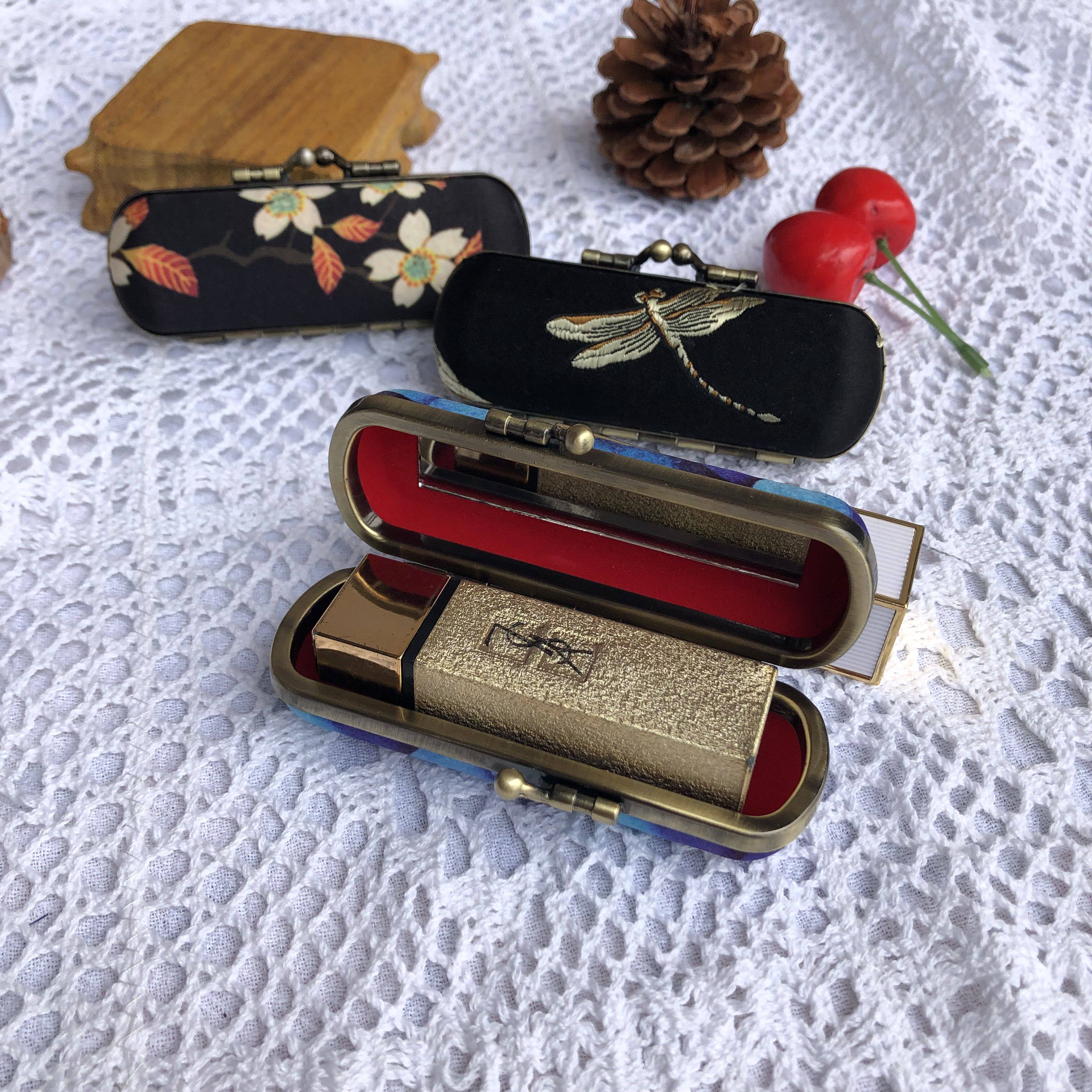 包邮 口红首饰盒手作复古口红口金唇膏盒子保护壳印章盒