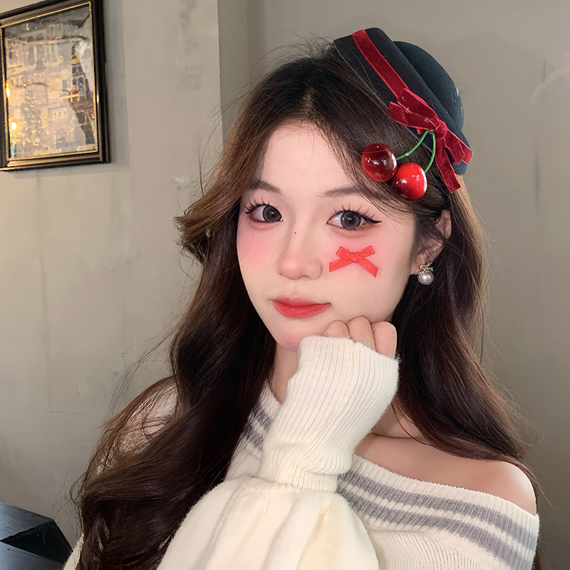 圣诞节头饰蝴蝶结樱桃小礼帽