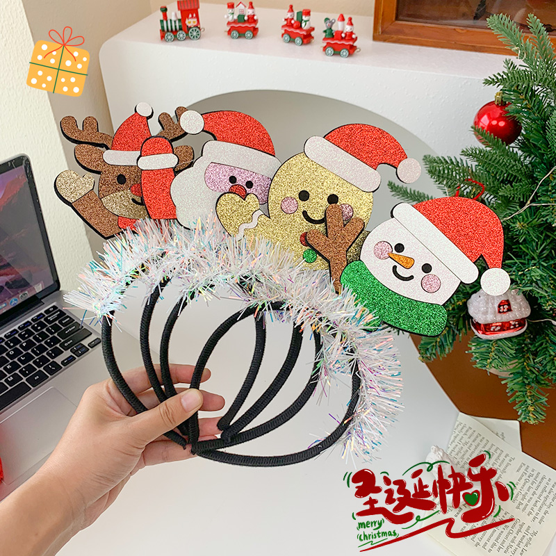 圣诞节头箍亮片招手鹿角发箍圣诞老人节日活动装扮成人儿童装扮品