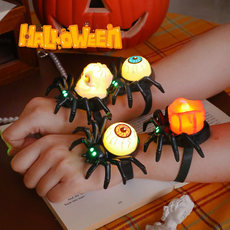 万圣节装饰发光蜘蛛骷髅腕带手环