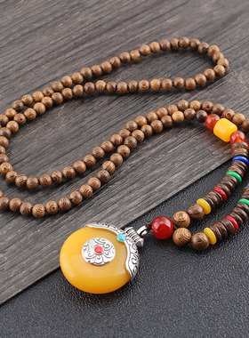 2025爆款民族风木质珠毛衣链木珠长款大气送妈妈网红项链女