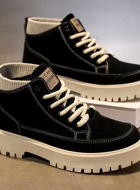 男鞋2026新款春季英伦风高帮户外复古工装皮靴休闲百搭马丁靴潮鞋