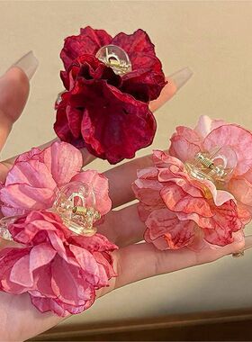 国风花花发夹侧边夹丸子头花簪花发卡马尾花朵小夹子山茶花小抓夹