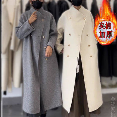 灰色呢毛双面羊绒呢子大衣女中长款2025冬季感毛呢外套小个子