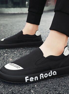 2024新款春夏季一脚蹬懒人鞋透气低帮休闲板鞋帆布鞋男老北京布鞋