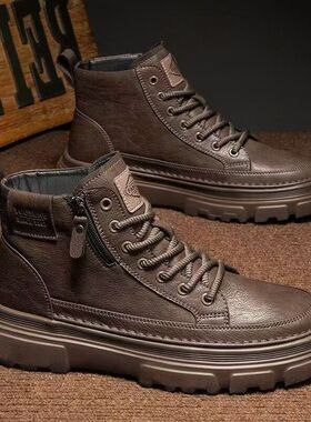 软底2026春季新款马丁靴复古男鞋工作高帮皮鞋防滑工装鞋休闲短靴