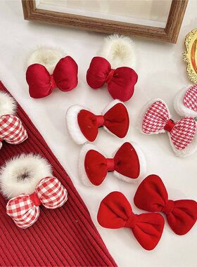 蝴蝶结头饰女童毛绒发圈发卡秋冬不伤发头绳2023新款发夹儿童皮筋